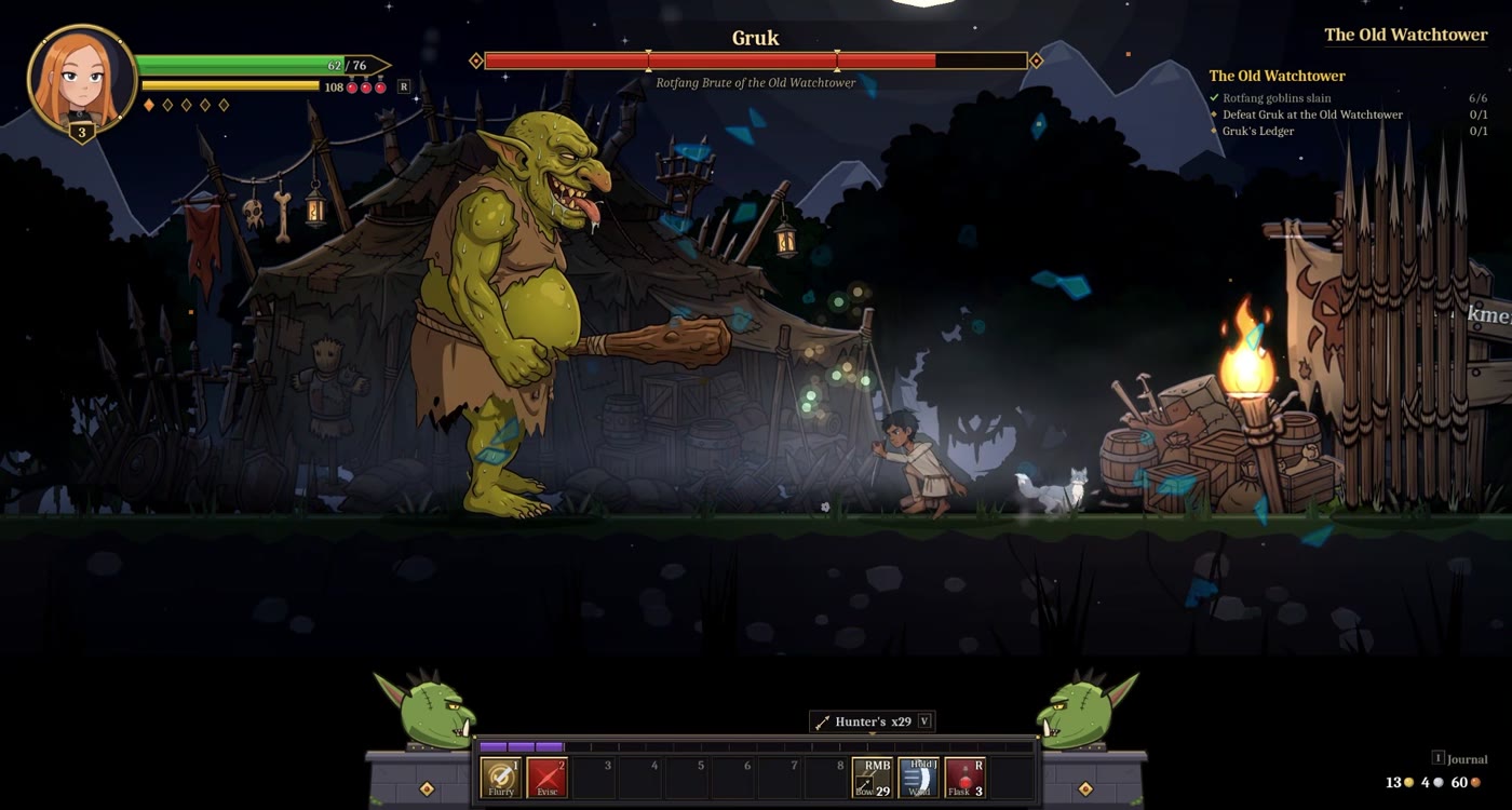 A bright finishing strike lands on Gruk