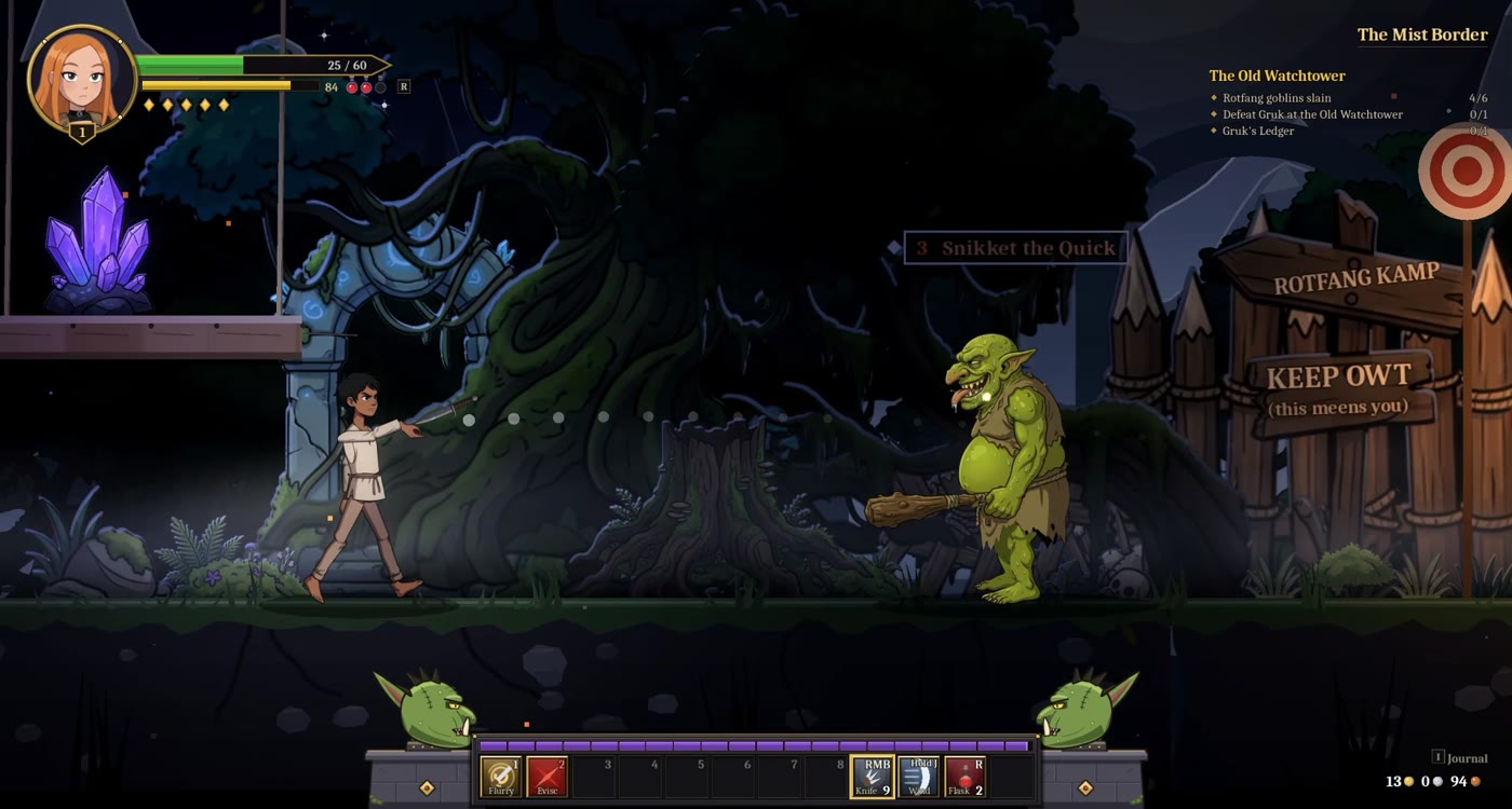 A goblin with a club guards the gate of the Rotfang camp